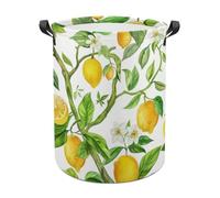 Laundry Basket With Handles Lemons And Flowers Print Hamper Storage Basket Foldable Laundry Baskets For Laundry, Dorm, Bedroom
