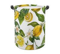 Laundry Basket With Handles Lemons And Flowers Print Hamper Storage Basket Foldable Laundry Baskets For Laundry, Dorm, Bedroom