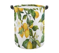 Laundry Basket With Handles Lemons And Flowers Print Hamper Storage Basket Foldable Laundry Baskets For Laundry, Dorm, Bedroom