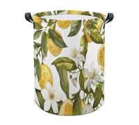 Laundry Basket With Handles Lemons And Flowers Print Hamper Storage Basket Foldable Laundry Baskets For Laundry, Dorm, Bedroom