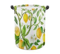 Laundry Basket With Handles Lemons And Flowers Print Hamper Storage Basket Foldable Laundry Baskets For Laundry, Dorm, Bedroom