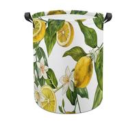 Laundry Basket With Handles Lemons And Flowers Print Hamper Storage Basket Foldable Laundry Baskets For Laundry, Dorm, Bedroom