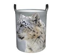 Laundry Basket With Handles Snow Leopard Print Laundry Hamper Round Dirty Storage Clothes Basket Protable Storage Bin Organizer