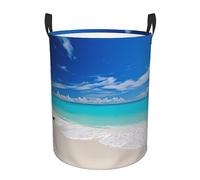 Laundry Basket With Handles White Beach Tropical Sea Print Laundry Hamper Round Dirty Storage Clothes Basket Protable Storage Bin Organizer