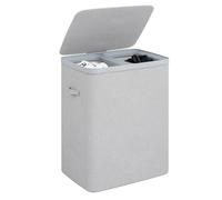 Laundry Basket with Lid 100L Double Compartment, Foldable Fabric Laundry Hamper with Removable Washable Bags & Handles - Weva Clary, Light Grey