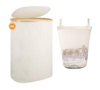 Laundry Basket with Lid, 80L Washing Basket for Laundry Slim Laundry Basket with Bamboo Handles and A Removable Laundry Bag, Large Foldable Laundry Hamper for Dorm, Laundry Room, Bedroom, Bathroom