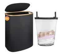 Laundry Basket with Lid, 80L Washing Basket for Laundry Slim Laundry Basket with Bamboo Handles and A Removable Laundry Bag, Large Foldable Laundry Hamper for Dorm, Laundry Room, Bedroom, Bathroom
