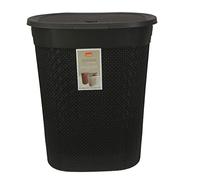 Laundry Basket With Lid Plastic 45L Litre Laundry Hamper Storage Washing Basket Dirty Clothes Baskets with Handles Laundry Basket Bin Clothes Hamper for Storage Toys Bathroom Bedroom (Black)