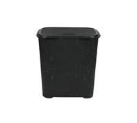 Laundry Basket With Lid Virgin Plastic Small 45L Litre Laundry Drop All Knit Design Hamper Storage Washing Basket Dirty Clothes Baskets with Handles Bin for Bathroom Bedroom 43 x 27 x 44cm (Black)