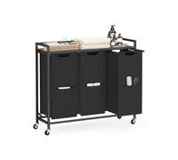Laundry basket with multiple compartments shelf and wheels, Ink Black + Rustic Brown / 165 L