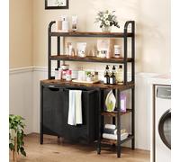 Laundry Basket with Shelf, Laundry Basket 2 Compartments with 2 Pull-Out Bags, Laundry Hamper with 3-Tier Storage Shelves, 2-Tier Side Shelves & Adjustable Feet for Bathroom, Bedroom, Laundry Room
