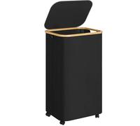 Laundry Basket with Wheels,100L Hampers for Laundry,Black Large Laundry Hamper with Lid and Bamboo Handles,Collapsible & Waterproof Tall Cloth Hamper for Dormitory Family