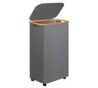 Laundry Basket with Wheels,100L Hampers for Laundry,Large Laundry Hamper with Lid and Bamboo Handles,Collapsible & Waterproof Tall Cloth Hamper for Dormitory Family,Grey