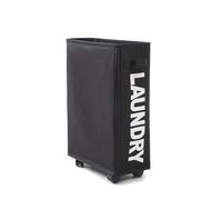Laundry Basket With Wheels 1pcs - Large Waterproof Laundry Basket With Pulleys Foldable, Multi-Purpose Storage For Bathroom, Room & Dorms(Black)