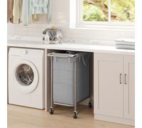 Laundry Basket with Wheels, 2-Section Rolling Laundry Hamper, Dove Grey / 140L (69 x 39 x 81 cm)