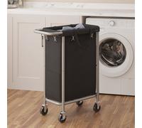 Laundry Basket with Wheels, 2-Section Rolling Laundry Hamper, Ink Black / 90L (61 x 29 x 81 cm)