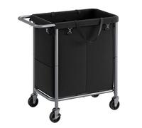 Laundry Basket with Wheels, 37 Gallon 2-Section Rolling Hamper, Steel Frame, Removable Liner, Ink Black, 27.2 x 15.4 x 31.9 Inches