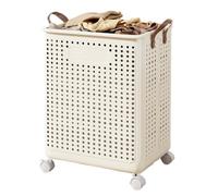 Laundry Basket with Wheels Plastic Rolling Laundry Hamper with Handle,Collapsible Clothes Hamper on Wheels for Bath Room, Bedroom, Dormitory Storage Beige Large