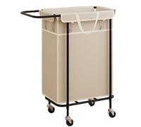 Laundry Basket With Wheels, Rolling Laundry Cart With Metal Frame And Removable Bag, Dirty Clothes Hampers For Bedroom, Bathroom, Dorm(Size:50x29x81cm,Color:Beige)
