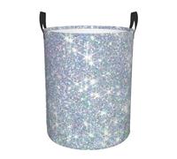 Laundry Bin Bling Silver Printed Glitter Round Washing Storage Bins Waterproof Toy Bin For Dormitory Room Décor Toys 40X50Cm