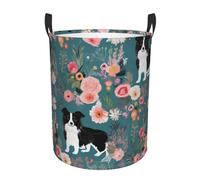 Laundry Bin Border Collie Flowers Print Large Basket Nursery Durable Clothes Bag For Room Décor Toys Bedroom 40X50Cm