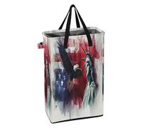 Laundry Bin with Sturdy Handle Laundry Baskets Stand up Teen Clothes Hamper for Bathroom Usa Presidents Day Flag & Lady Liberty