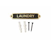 LAUNDRY Brass with Black Metal Door & Wall Sign Plaque | Classic Utility Room Name Plate with Screws for Home Apartment Office | 21.5 x 4.5 cm | LAUNDRY