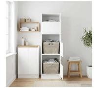 Laundry Cabinet White 50x68x162cm Engineered Wood 6 Compartment 3-Door Bathroom