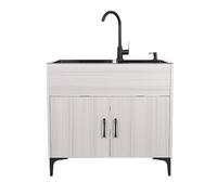 Laundry Cabinet With Faucet Utility Sink Single Bowl Stainless Steel Commercial Kitchen Prep Table Cleaning Station Washing Hand Basin With 1 Storage Compartment For Utility Room, Kitchen, Bathroom,W