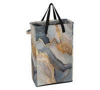 Laundry Can with Sturdy Handle Laundry Basket Foldable Boys Dirty Clothes Hamper for Dorm Marble Grey Beige