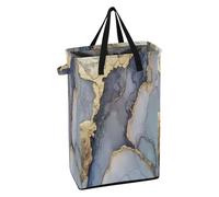Laundry Can with Sturdy Handle Laundry Basket Foldable Teen Dirty Clothes Basket for Dorm Marble Grey Silver