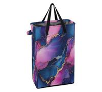 Laundry Can with Sturdy Handle Slim Laundry Basket Foldable Teen Dirty Clothes Hamper for Bathroom Marble Navy Blue Hot Pastel