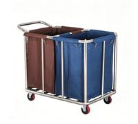 Laundry Cart Commercial with Wheels, Sturdy and Durable Stainless Steel Linen Cart with Dry-Wet Separation Support, Housekeeping Cleaning Hamper Service Trolley for Home and Hotel Use,107 * 66 * 88cm