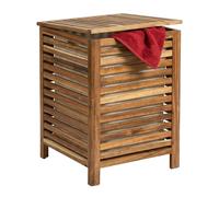 Laundry chest, clothes basket, laundry bin, laundry box, lid, acacia wood, 80 L