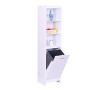 Relaxdays laundry cabinet, fold-out laundry bag 44 l, 3 shelves, HWD: 172 x 40 x 35 cm, tall bathroom cabinet, white