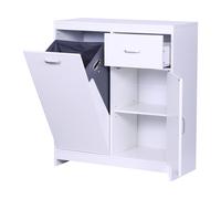 Relaxdays laundry cabinet with fold-out laundry bag 48 l, drawer, 2 closed compartments, HWD: 90 x 80 x 35 cm, white