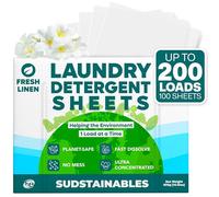 Laundry Detergent Sheets (200 Loads) - Eco-Friendly, Zero Waste, Plastic-Free Laundry Washing Machines Soap Sheets; Dissolvable, Space-Saving Strips for Travel (Fresh Linen)