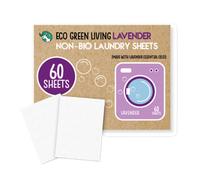 Eco Green Living Non Bio Lavender Detergent Sheets, Hypoallergenic & Eco-Friendly Laundry Sheets Detergent, Plastic-Free Washer Sheets Gentle for Sensitive Skin, Biodegradable, 60 Sheets