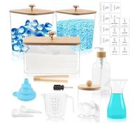 Laundry Detergent Storage Set,6pcs Washing Pods Storage Container Fabric Softener Dispenser with Labels and Bamboo Lids & measuring Cup,Large Capacity Laundry Storage Container Jar for Washing Pods