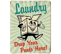 Laundry Drop Your Pants Here Sign, Vintage Metal Tin Sign Wall Decor Gift 8x12 inch