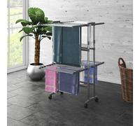 Laundry Drying Rack 2-Tier Foldable Aluminium Silver 60x70x106cm Compact Wheels