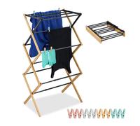 Laundry Drying Rack 3-Tier Clothing Airer Folding Clothes Horse Pegs Bamboo