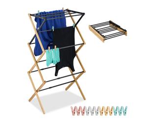 Laundry Drying Rack 3-Tier Clothing Airer Folding Clothes Horse Pegs Bamboo