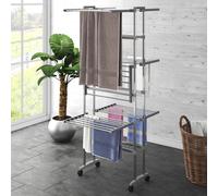 Laundry Drying Rack 3-Tier Silver Aluminium Foldable Mobile Wheels 60x70x129 cm