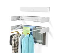 Laundry Drying Rack Collapsible, Wall Mounted, Clothes Drying Rack, 31.5" Wide, 13.2 Linear Ft, 5 Aluminum Rods, 60 lb Capacity, Laundry Racks for Drying Clothes with Wall Template(White 31.5" Medium)