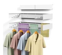 Laundry Drying Rack Collapsible, Wall Mounted Drying Rack, Clothes Drying Rack Wall, Space Saving Drying Rack for Laundry, 31.5" Wide, 13.2 Linear Ft, 5 Aluminum Rods, 60 lb Capacity (White 31.5")