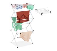 Relaxdays Laundry Stand, Foldable & Extendable Tower, 11 Rails, Space-saving Clothes Drying Rack, Metal, White