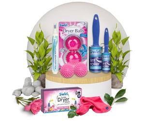 Laundry Essentials Kit | Tumble Dryer Cleaner - Swirl Stain Remover, Tumble Dryer Sheets 35pk, Dryer Balls 2pk, Lint Roller 2pk & Micro Fibre Cloth 1pc | Dry Cleaning Sheets for Tumble Dryer