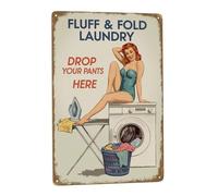 Laundry Fluff And Fold Laundry Drop Your Pants Here Tin Sign Wall Decor Funny Wall Plaque For Room Man Cave Basement 30X40cm