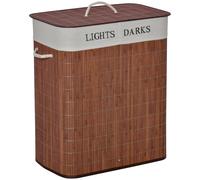 Laundry Hamper 2-Section Bamboo 100L Brown with Washable Removable Liner 63cmH.